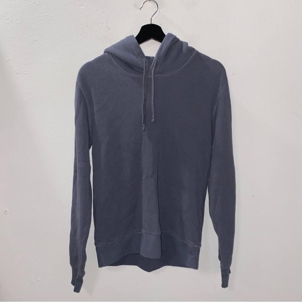 Men’s Everlane Waffle Knit Hoodie Sweatshirt Cotton Blue Size Small